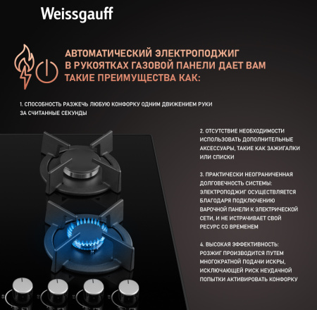 Газовая варочная панель Weissgauff HGG 640 BG Nano Glass