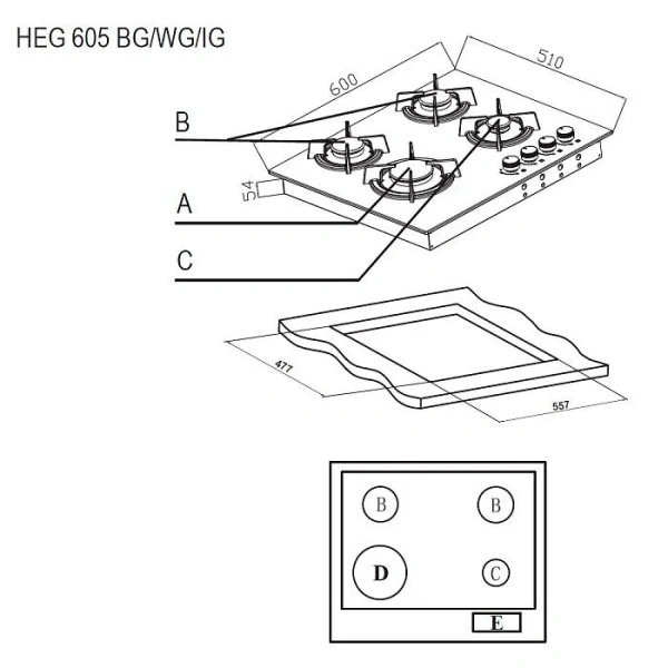 Варочная панель газовая Evelux HEG 605 BG