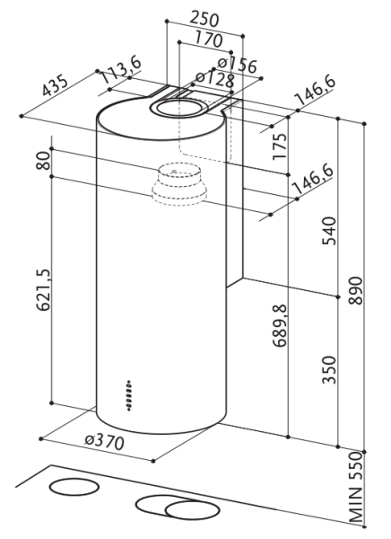 Вытяжка Faber настенная CYLINDRA/2 EV8 2EL XH890