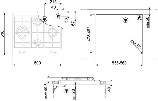 Газовая варочная панель Smeg PX364LMB
