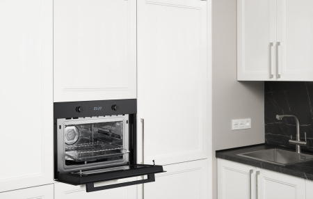 Духовой шкаф компактный с СВЧ Weissgauff OE 449 PDB Black Edition