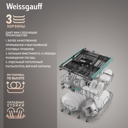 Встраиваемая посудомоечная машина Weissgauff DW 6138 Inverter Touch Inox