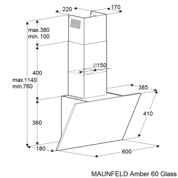 Кухонная вытяжка Maunfeld Amber 60 Glass черный