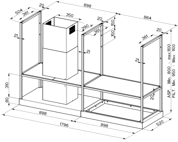 Островная вытяжка Faber T-SHELF EV8 TITANIUM MATT A180 325.0617.018