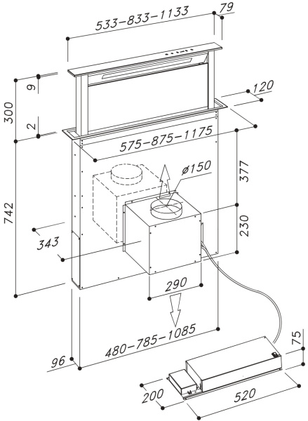 Вытяжка Downdraft Sirius S-DD2 L EM IX 60